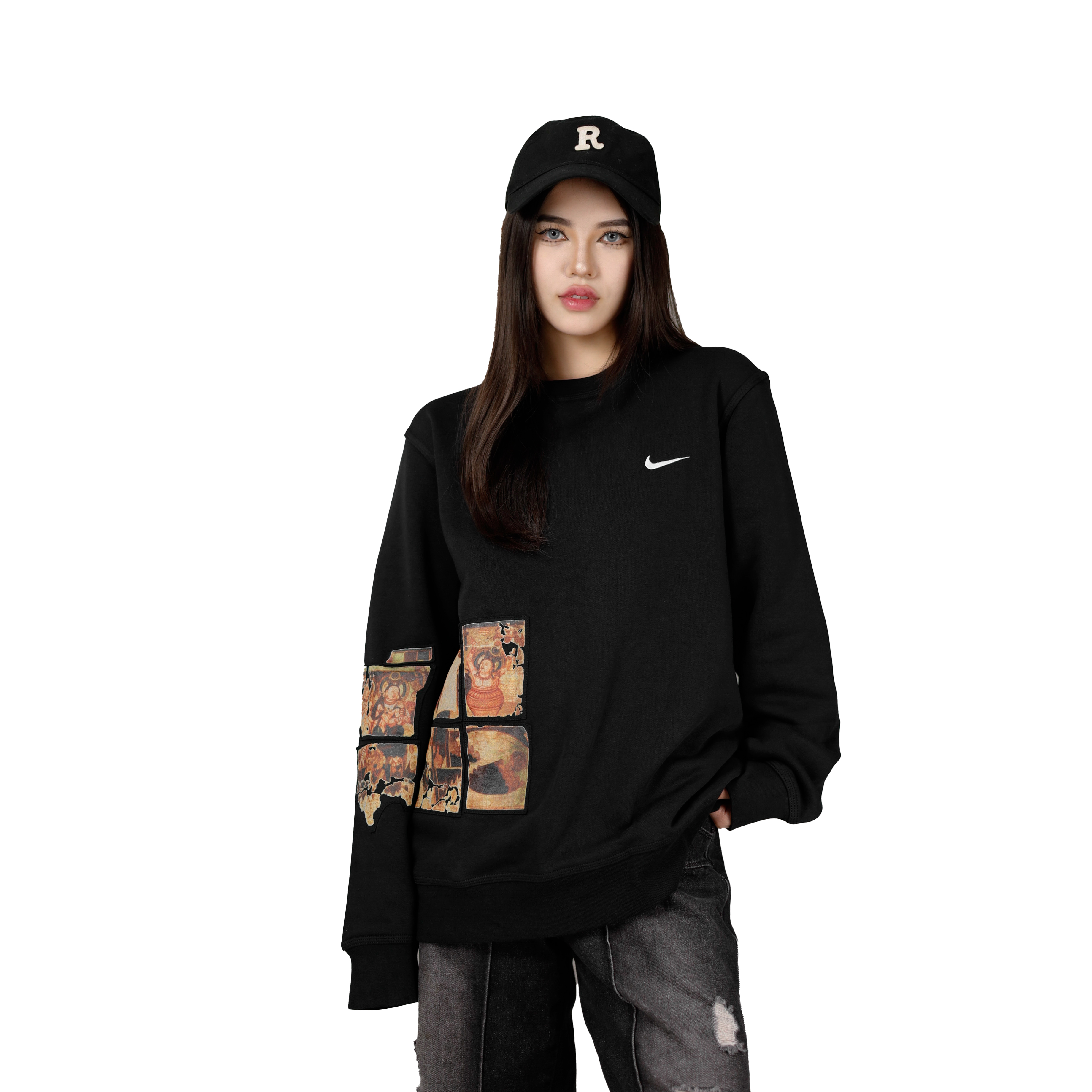 [Custom Apparel] Nike Fantasy Dunhuang Mural Print Fleece Crewneck Sweatshirt Black 916609-010-Dunhuang-Murals 圖 4