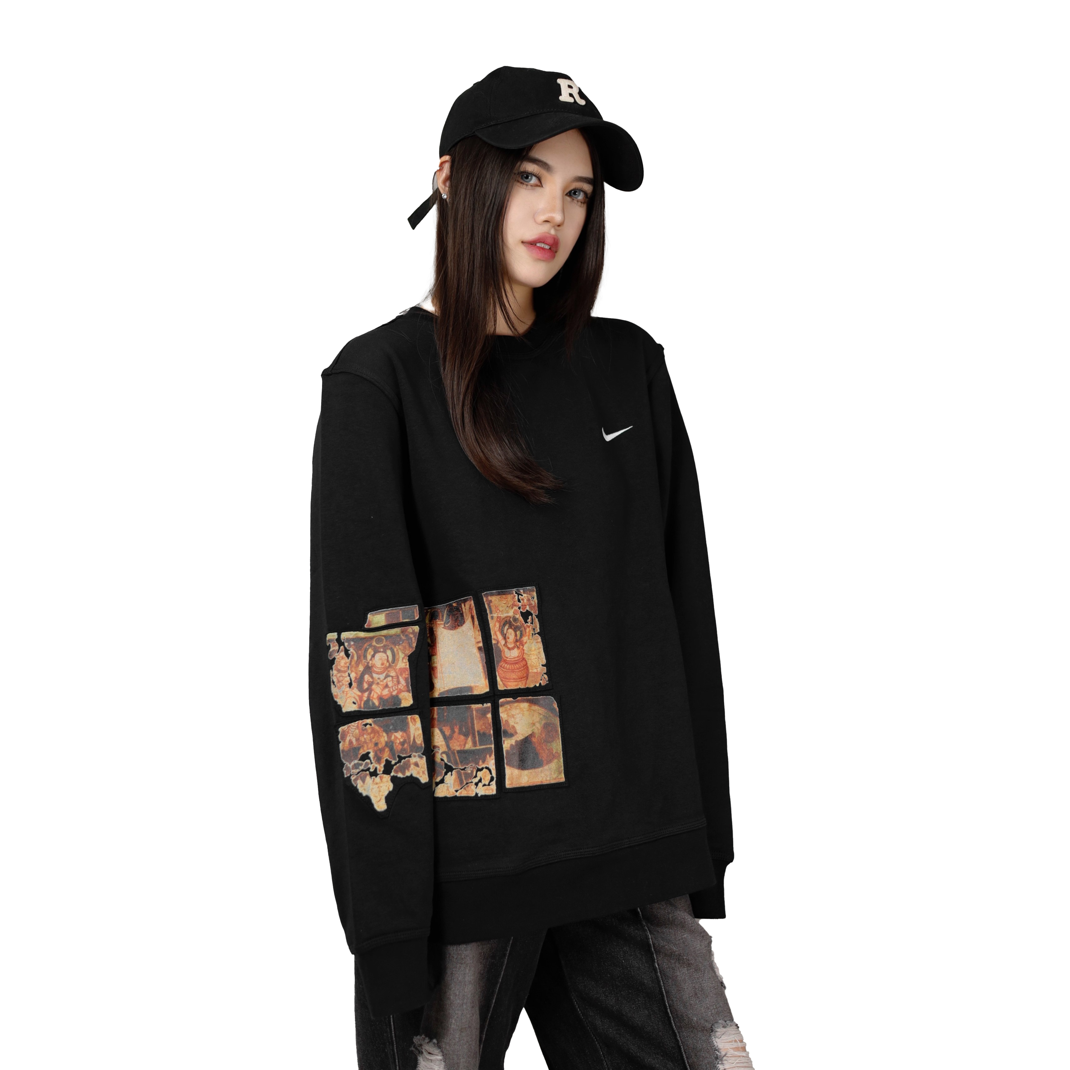 [Custom Apparel] Nike Fantasy Dunhuang Mural Print Fleece Crewneck Sweatshirt Black 916609-010-Dunhuang-Murals 圖 7