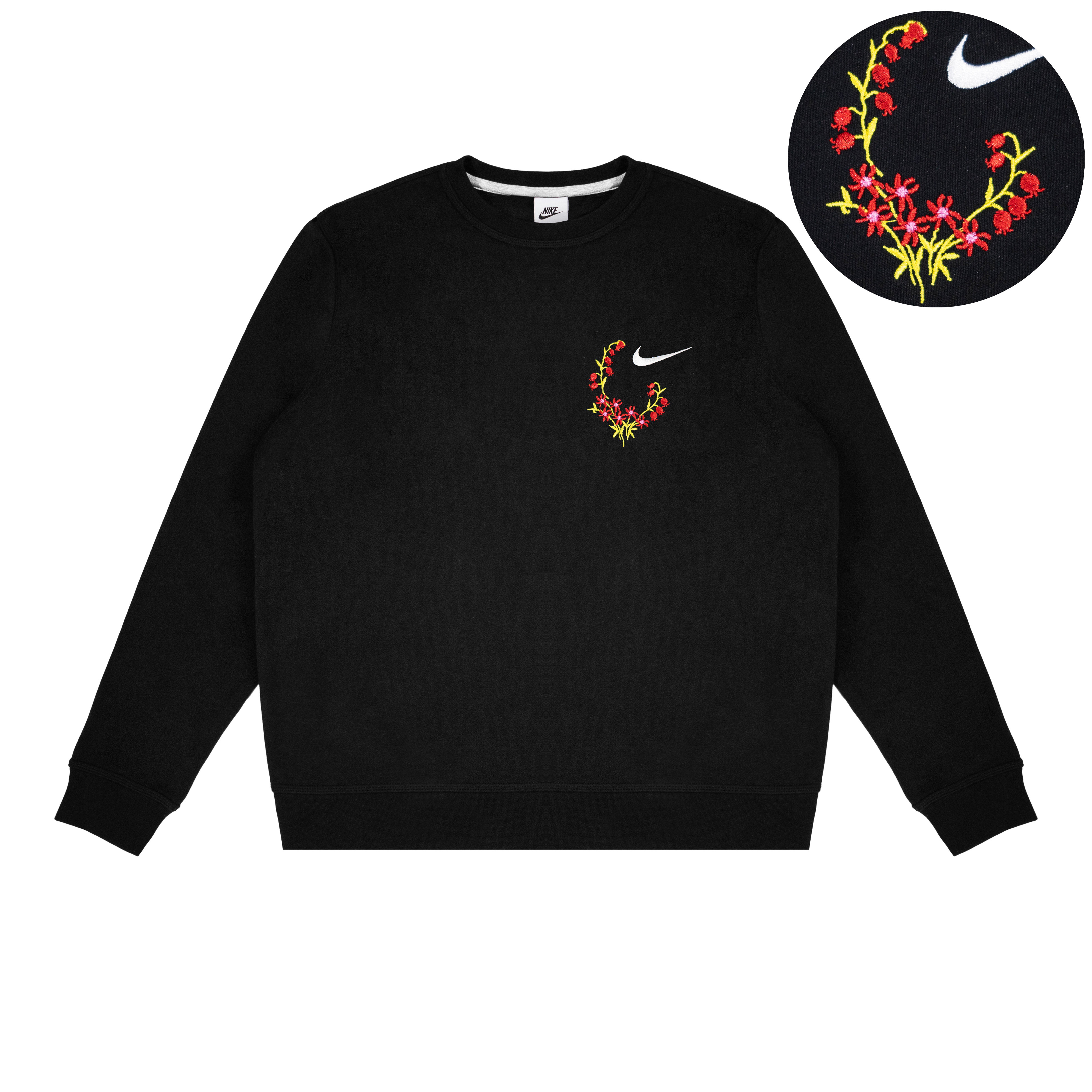 [Custom Apparel] Nike Fantasy Hand-Embroidered Black Crewneck Sweatshirt Unisex 623459-010(Group-223-Bell-Flower)