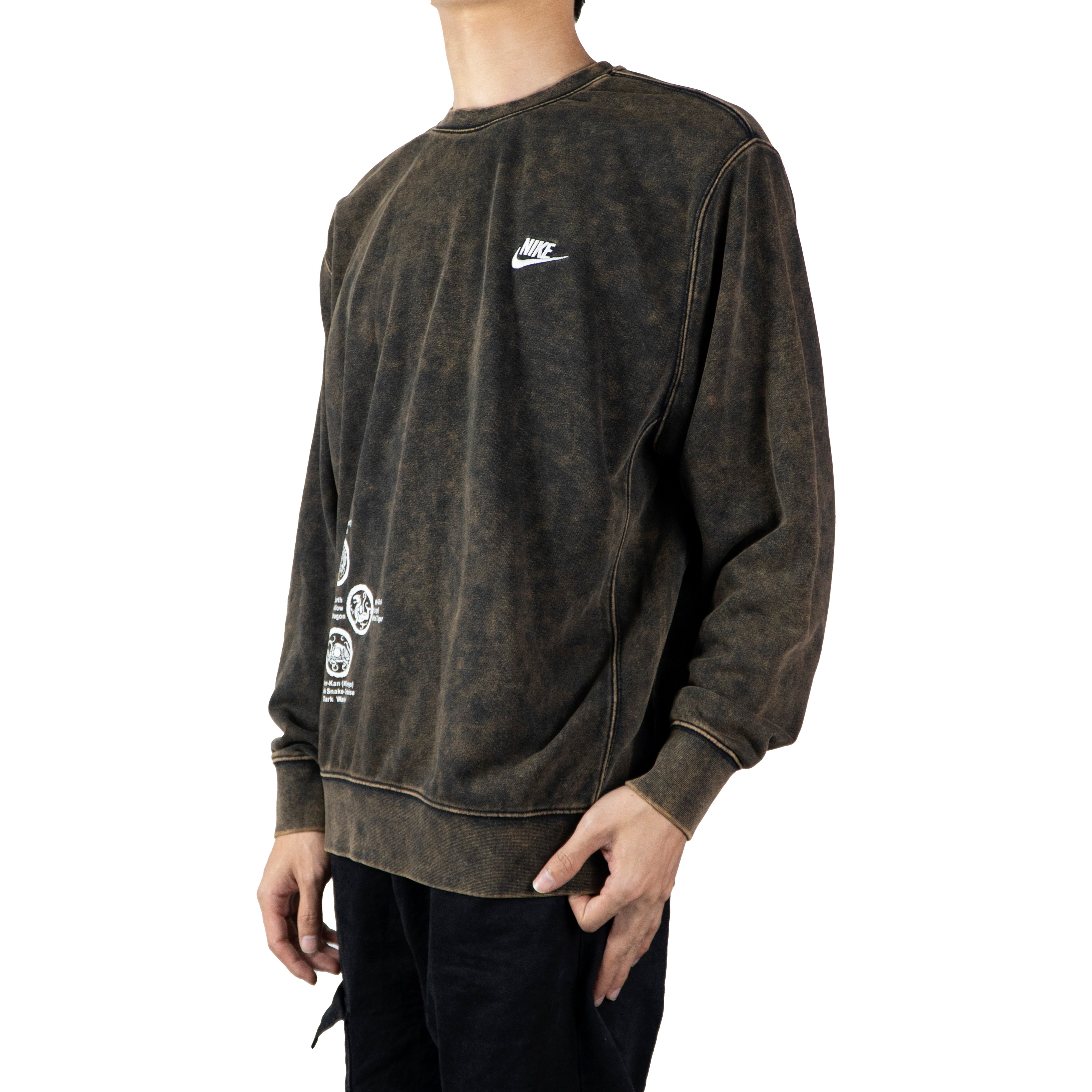 Purchase [客製服飾] Nike 復古洗舊神獸黑色休閒圓領長袖衫 男女款 BV2667-010 BV2667-010-FOUR-DIVINE-BEASTS