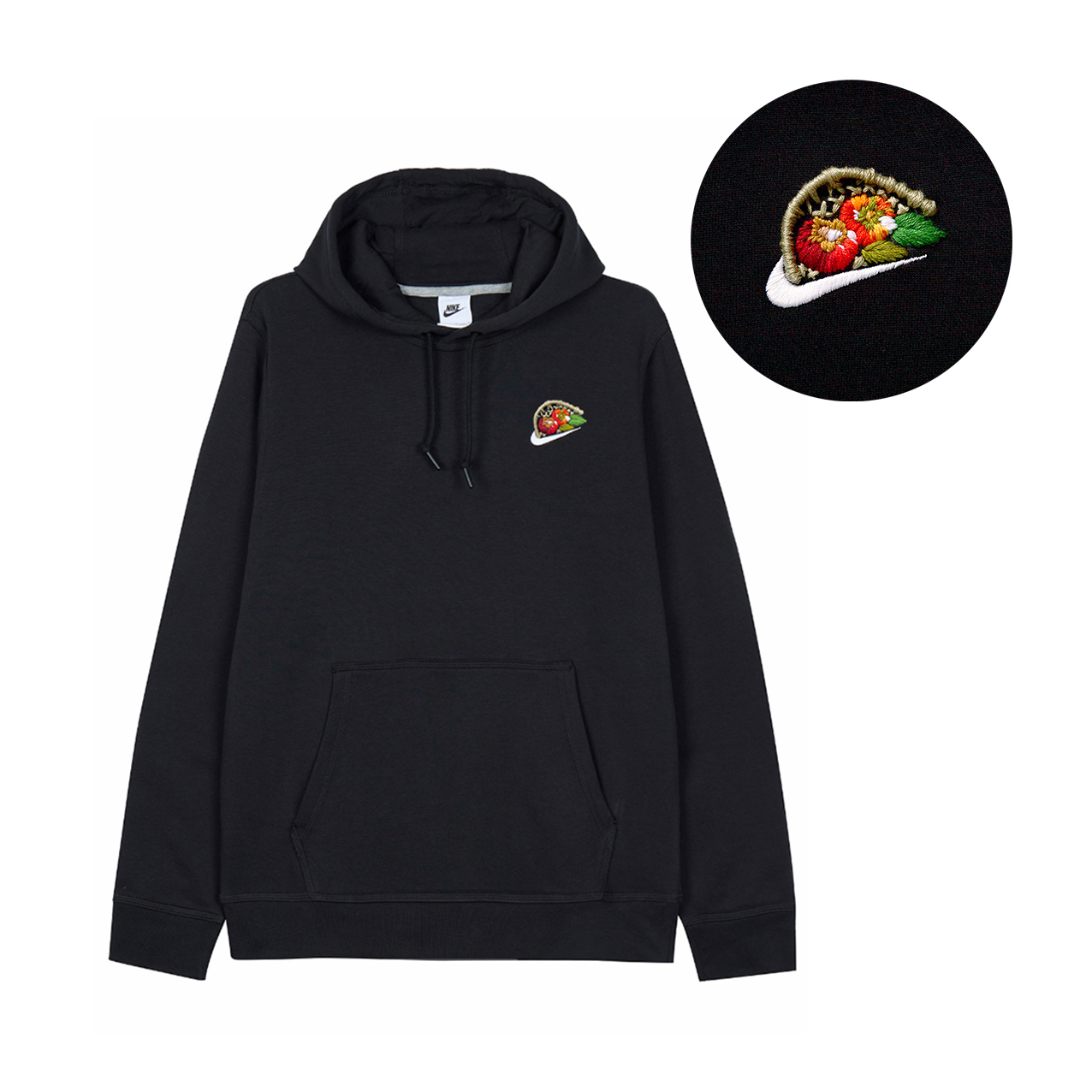 [Custom Apparel] Nike Handmade Embroidered Hoodie Unisex Black French Minimalist Style 623453-010(Group-4-French-Embroidered-Persimmon)