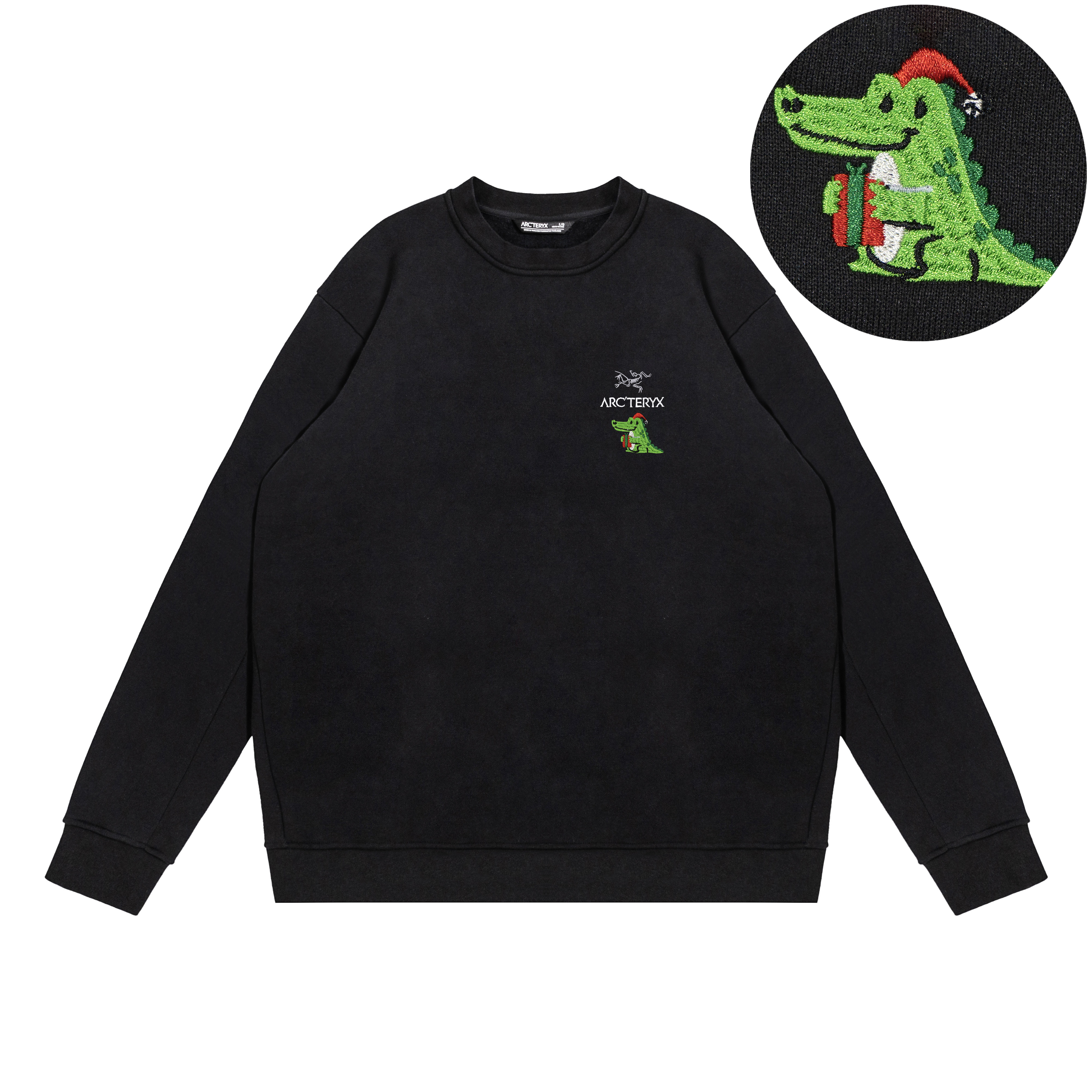 Order 【Custom Apparel】Arcteryx Extraordinary Adventure Embroidered Fleece Crewneck Unisex Black X000005800（Team469-）