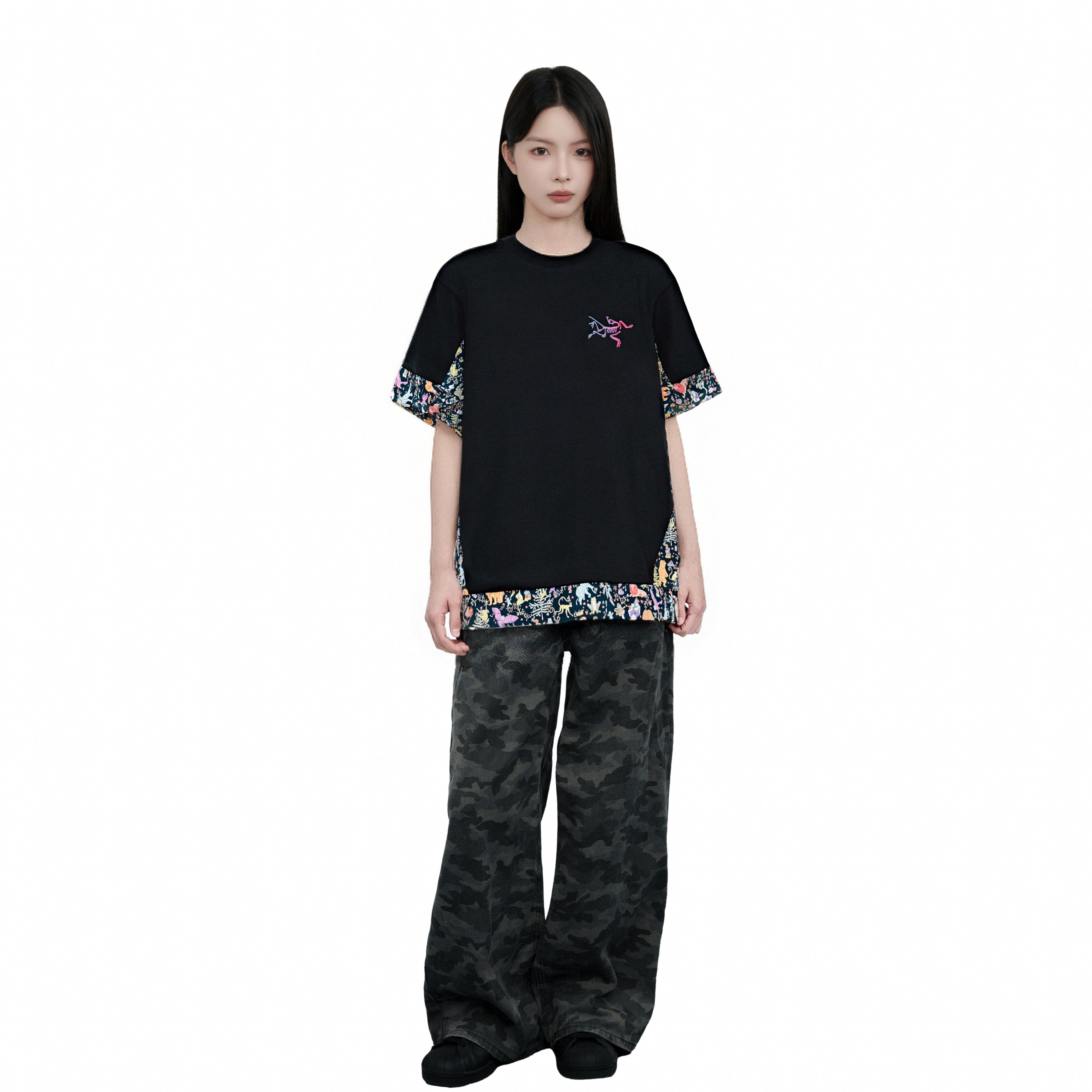Purchase 【Custom Apparel】Arcteryx KRAGG Animal Party Logo Patchwork Unisex Black T-Shirt X000008464(Team226