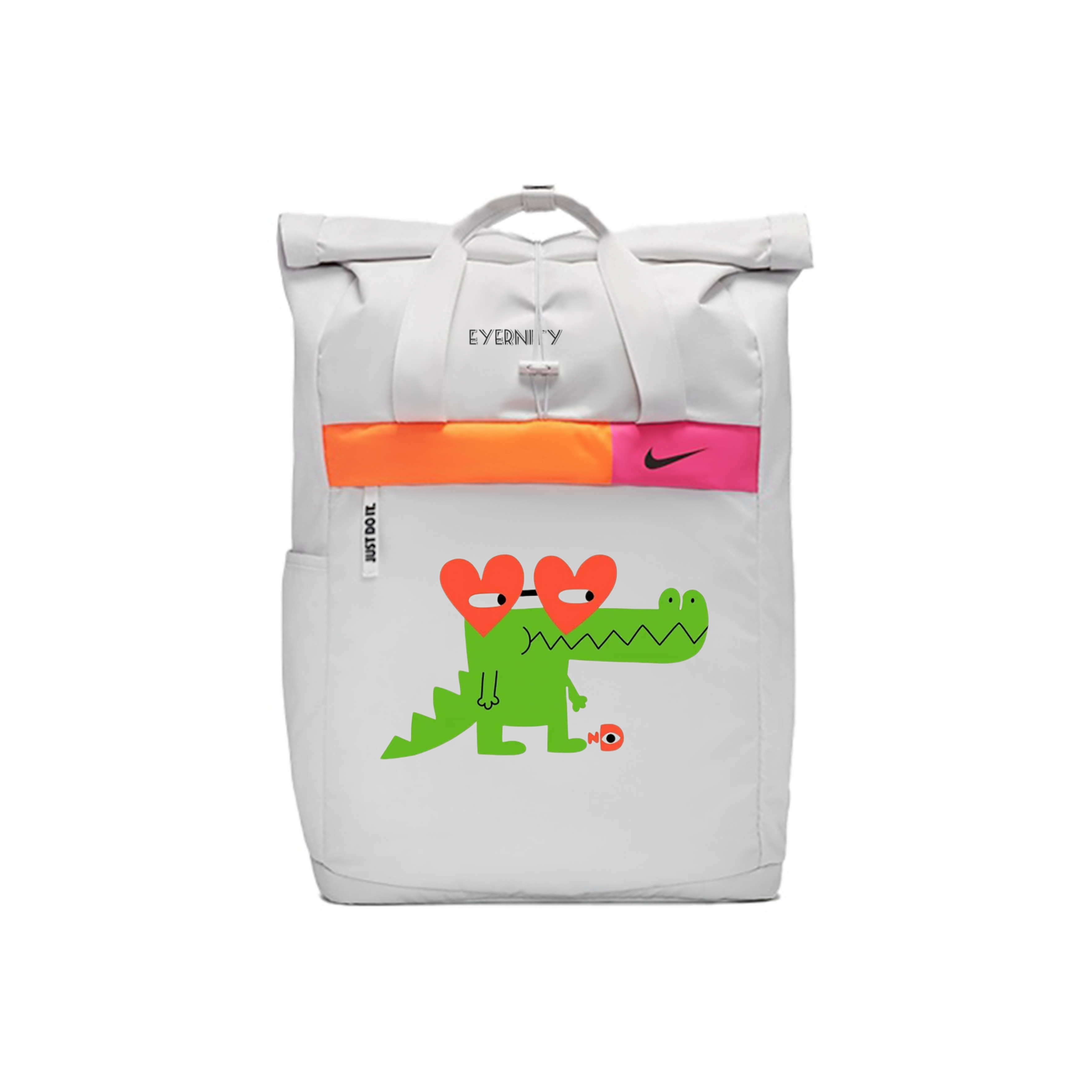 [Custom Bag] Nike Heart Green Dinosaur Amber Minimalist Casual Backpack Silver CU1488-094(TEAM189-GREENDINOWITHHEART)