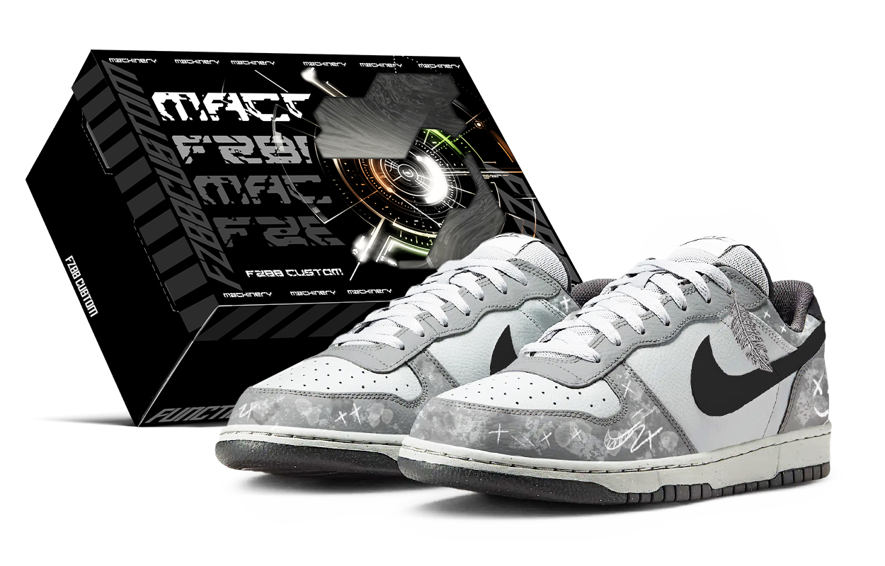 "Custom Nike Big Sneakers Graffiti Hip-Hop Gray White Black Low-Top Shoes" 355152-017 (Team1993 - Starry Tide S-BOX)