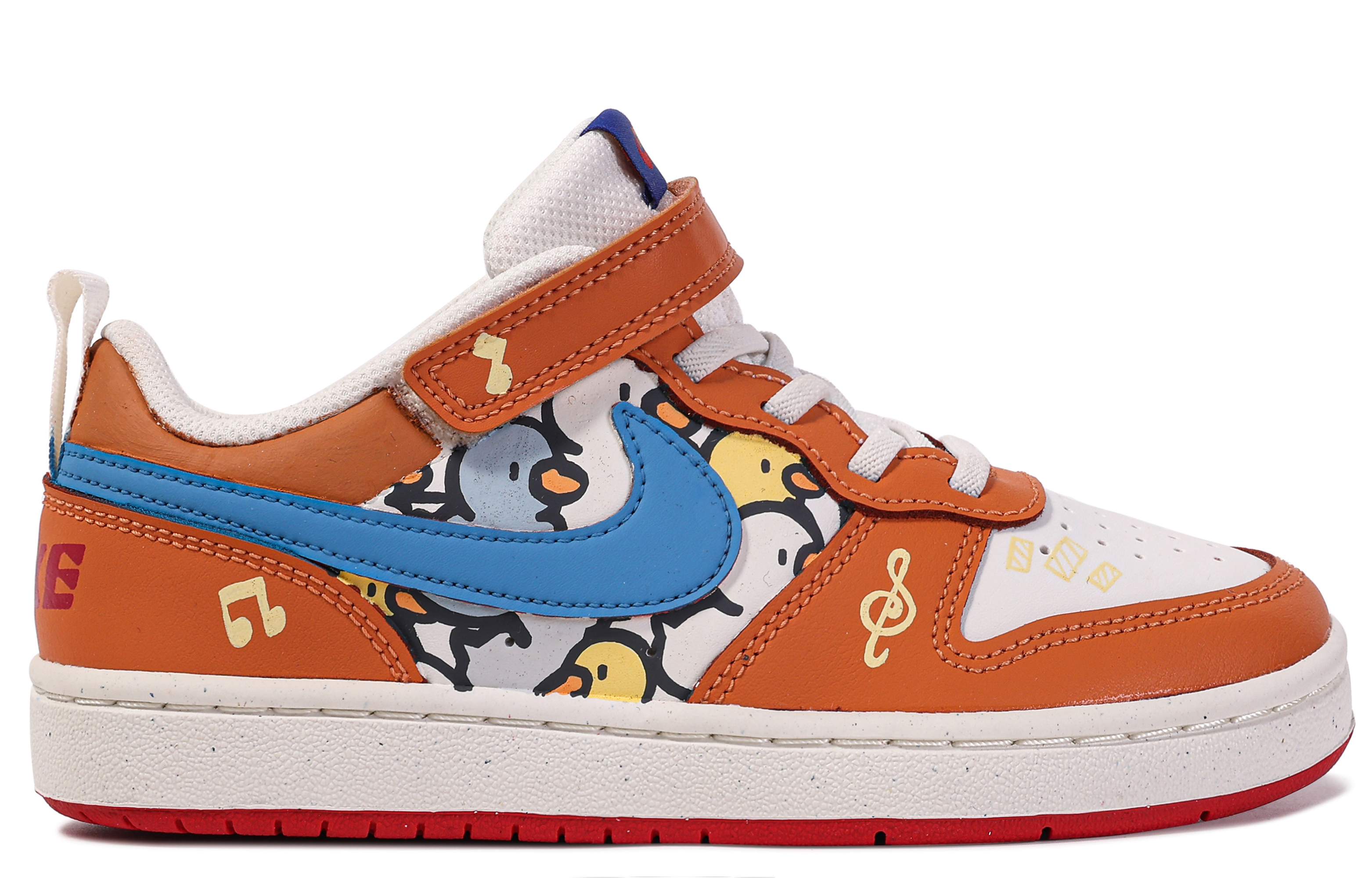 Lookbook 【客製球鞋】Nike Court Borough 達文西客製 律動鴨鴨 可愛 童趣 舒適 防滑耐磨 低筒 板鞋 中童 橙藍