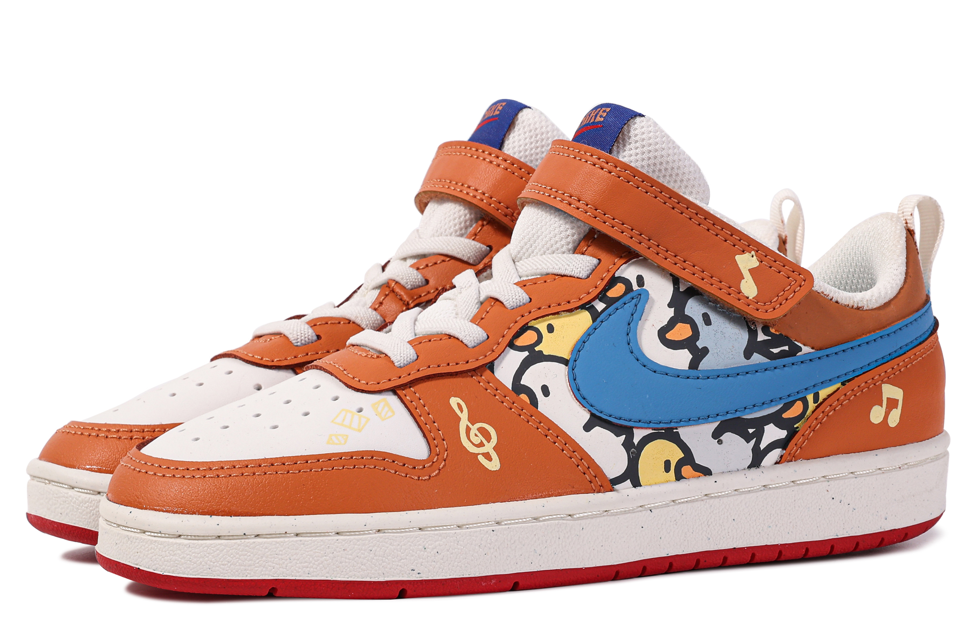 Shop 【客製球鞋】Nike Court Borough 達文西客製 律動鴨鴨 可愛 童趣 舒適 防滑耐磨 低筒 板鞋 中童 橙藍