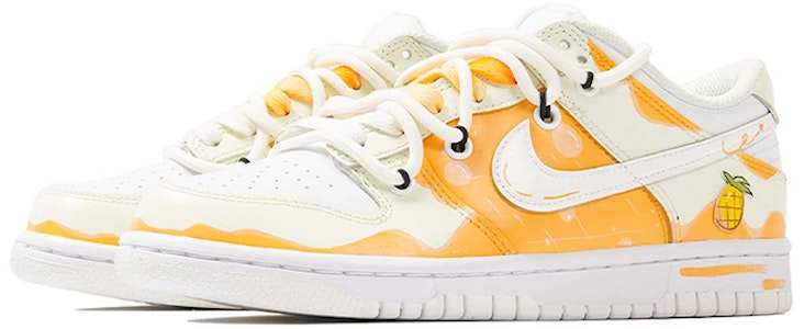 【定制球鞋】Nike Dunk Low 六一兒童節系列 菠蘿汽水 貼皮 解構鞋帶 做舊效果 復古 休閒 低幫 板鞋 GS 白橙色 Shop 【定制球鞋】Nike Dunk Low 六一兒童節系列 菠蘿汽水 貼皮 解構鞋帶 做舊效果 復古 休閒 低幫 板鞋 GS 白橙色