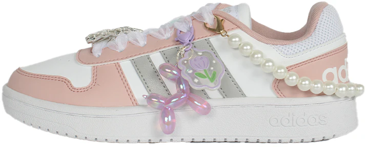 custom-shoes-women-adidas-neo-hoops-2-0-pink-white-silver