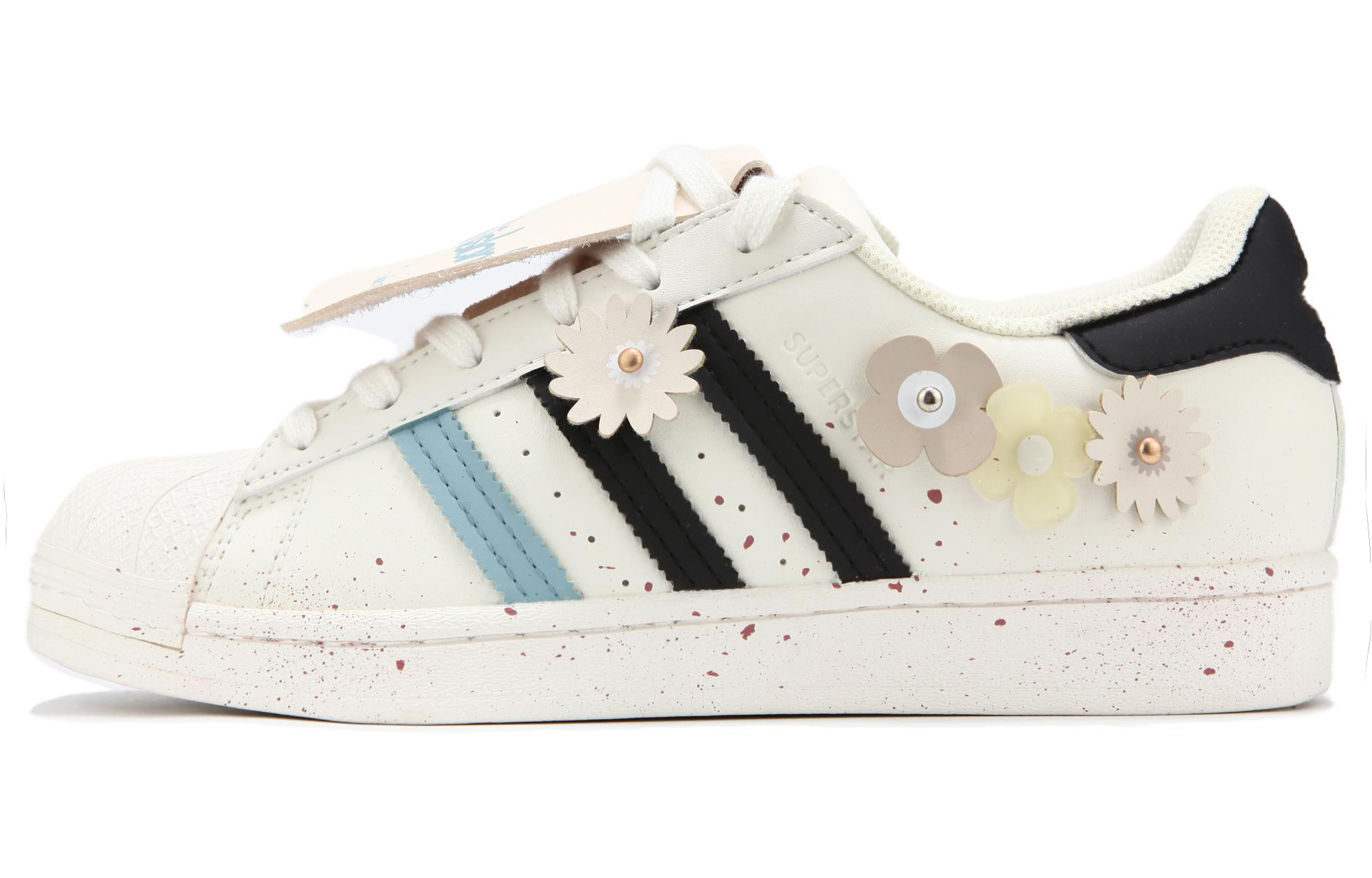 Order 【訂製球鞋】adidas originals Superstar 火心 小花賓士頭 復古鞋蓋 泼墨 潮流百搭 經典時尚 低筒 板鞋 女款 白色