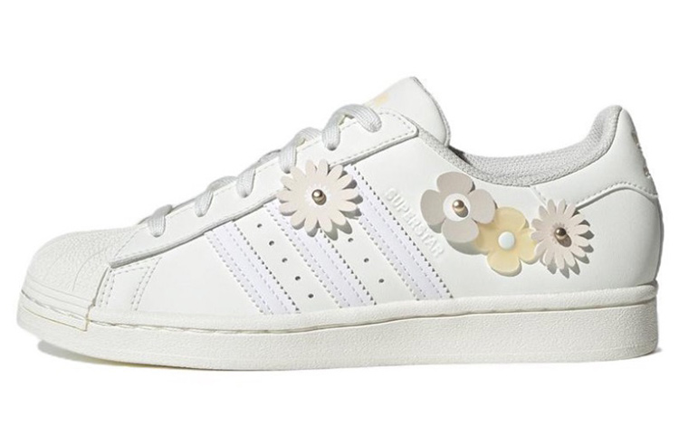 Sizing 【訂製球鞋】adidas originals Superstar 火心 小花賓士頭 復古鞋蓋 泼墨 潮流百搭 經典時尚 低筒 板鞋 女款 白色