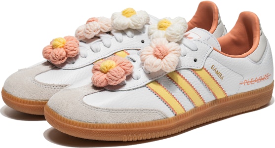 【訂製球鞋】 adidas originals Samba OG 下午日光 向日葵 小菊花 防滑 低筒 滑板鞋 女款 白橙 Lookbook 【訂製球鞋】 adidas originals Samba OG 下午日光 向日葵 小菊花 防滑 低筒 滑板鞋 女款 白橙