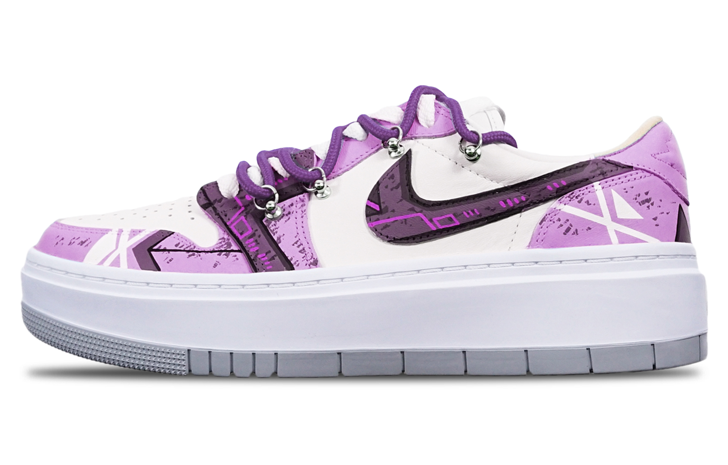 Order (W) [Custom-Schuhe] Air Jordan 1 Elevate Low ''Cyberpunk Battle Damage Gundam'' DH7004-100(TeamT-厚底战损紫红白S-BOX)