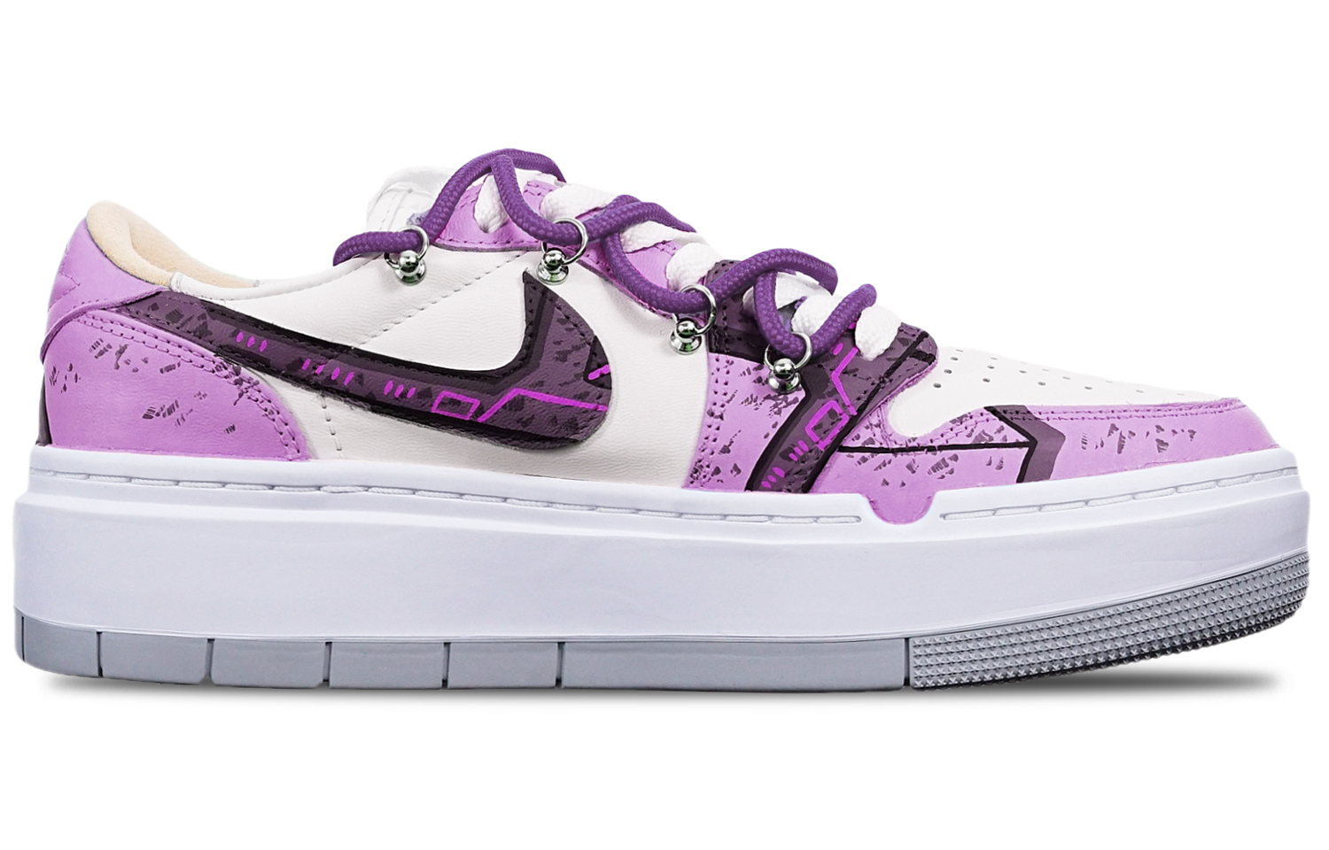 Lookbook (W) [Custom-Schuhe] Air Jordan 1 Elevate Low ''Cyberpunk Battle Damage Gundam'' DH7004-100(TeamT-厚底战损紫红白S-BOX)