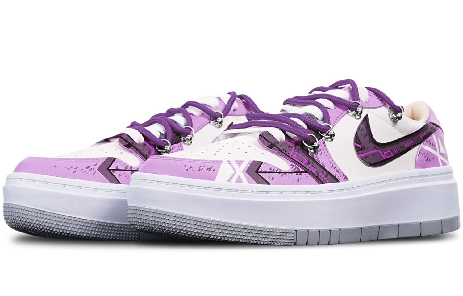 Shop (W) [Custom-Schuhe] Air Jordan 1 Elevate Low ''Cyberpunk Battle Damage Gundam'' DH7004-100(TeamT-厚底战损紫红白S-BOX)