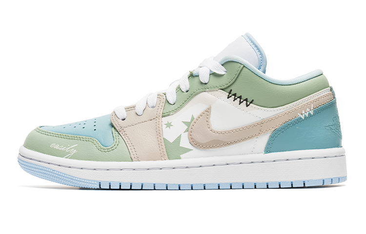 Buy (W) カスタムAJ1 Low アルミスター DC0774-141(Team22-女款星星蓝绿A-BOX)