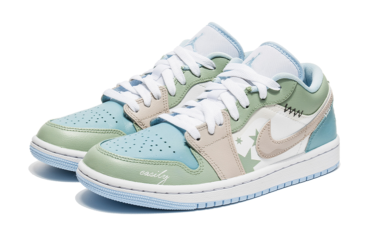 Lookbook (W) カスタムAJ1 Low アルミスター DC0774-141(Team22-女款星星蓝绿A-BOX)