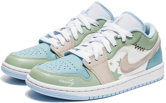 (W) カスタムAJ1 Low アルミスター DC0774-141(Team22-女款星星蓝绿A-BOX) Lookbook (W) カスタムAJ1 Low アルミスター DC0774-141(Team22-女款星星蓝绿A-BOX)