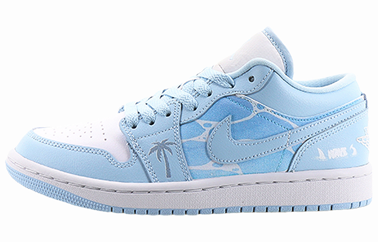 Buy (W) [Kasut Kustom] Air Jordan 1 Low 'Pokok Kelapa Pantai Biru UNC' DC0774-141(Team10--海滩椰树）
