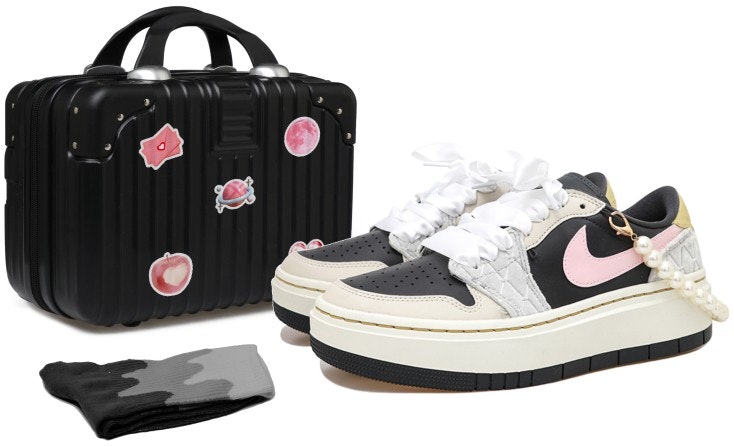 custom-shoes-women-air-jordan-1-low-black-grey-pink-pearl-sash
