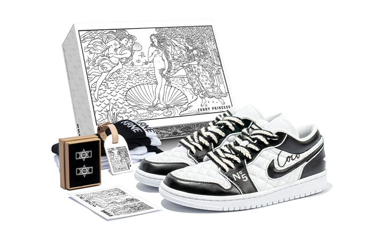 Buy (W) 에어 조던 1 로우 '블랙 화이트 샤오샹펑' (커스텀) DB6480-100(TeamB-女款小香风白边K-BOX)