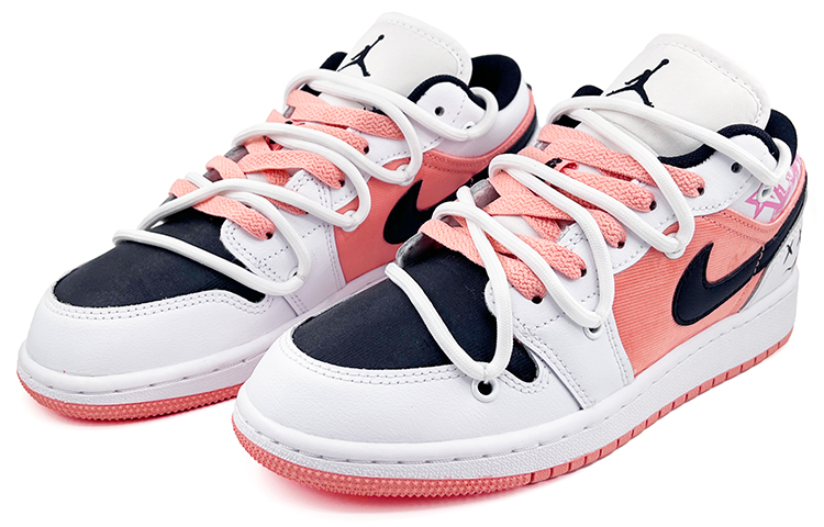 Lookbook (W) [Kasut Tersuai] Air Jordan 1 Low 'Hitam Putih Merah Jambu' DM8960-801(Team肆-女款粉色五角星)