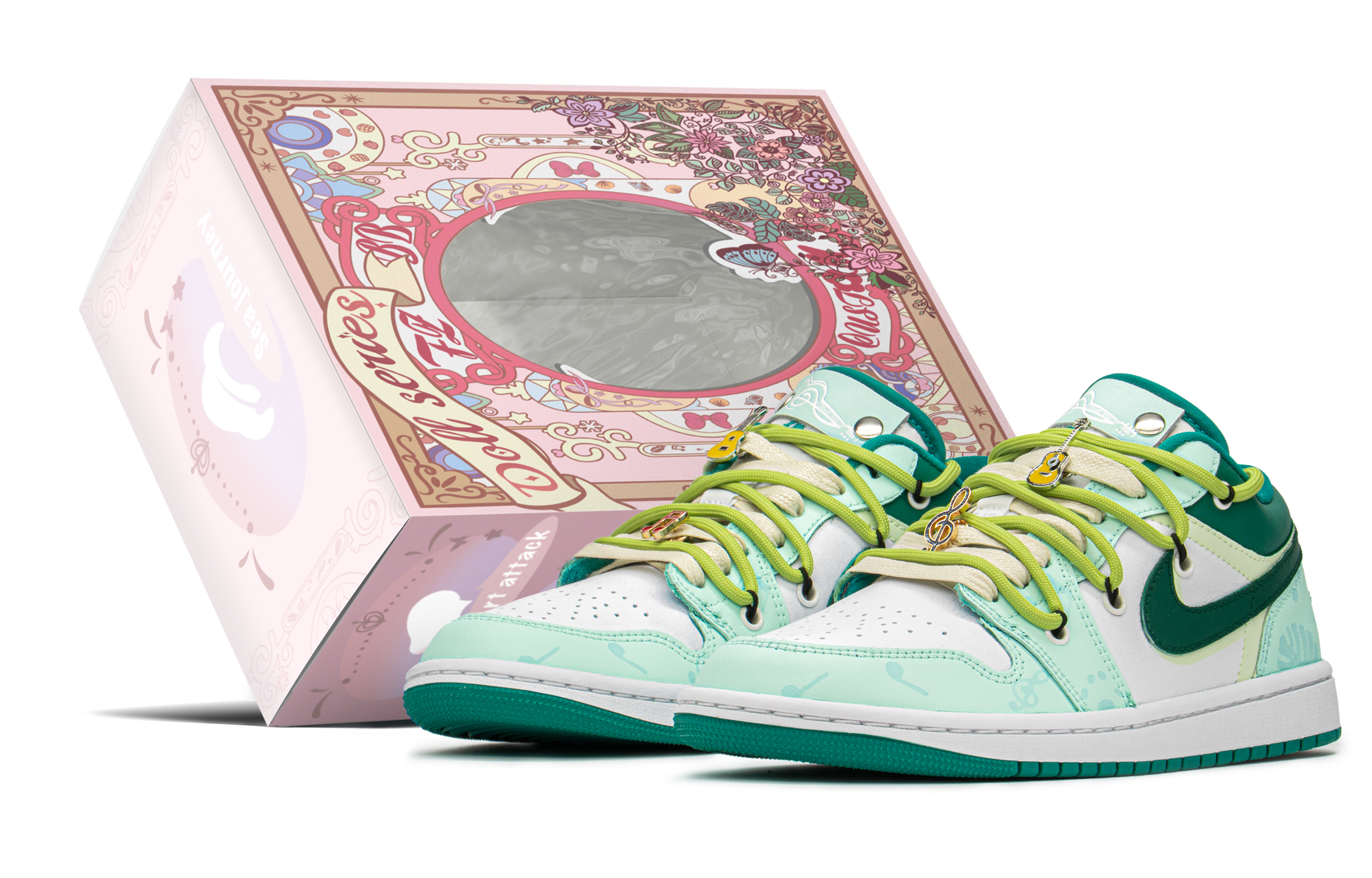 Buy (W) [Sepatu Kustom] Air Jordan 1 Low 'Eksklusif Istana - Putih Hijau' DC0774-132(TeamA-AJ城堡音乐龟S-BOX)