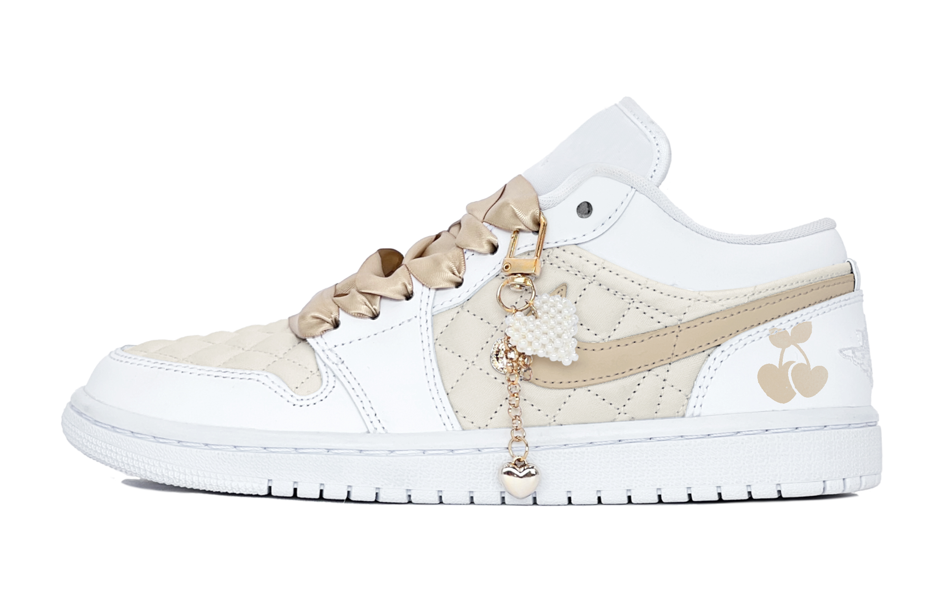 Buy (W) [Kasut Custom] Air Jordan 1 Low 'Chanel Inspired Champagne Gold' Emas Mewah DB6480-100(TeamS-珍珠香槟金)