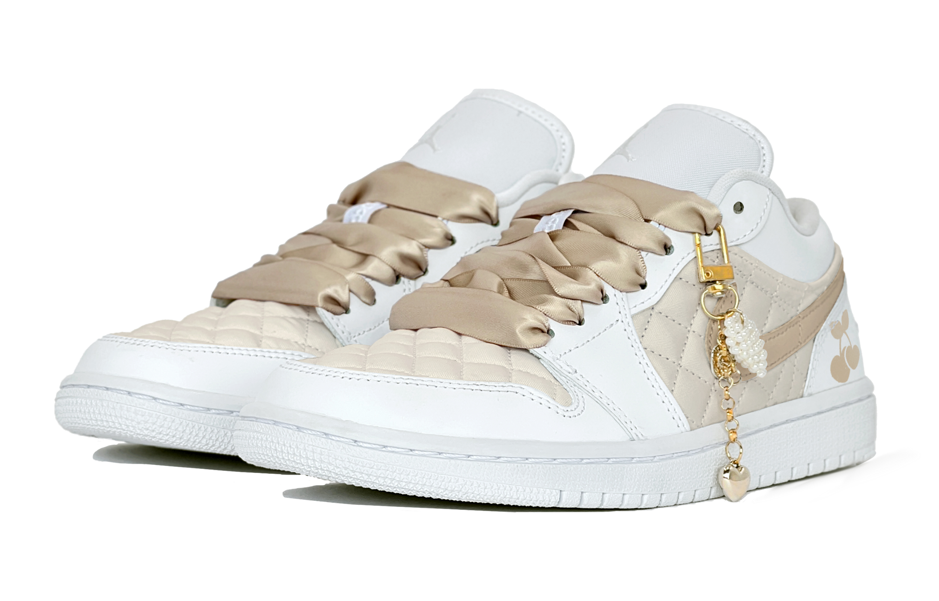 Lookbook (W) [Kasut Custom] Air Jordan 1 Low 'Chanel Inspired Champagne Gold' Emas Mewah DB6480-100(TeamS-珍珠香槟金)