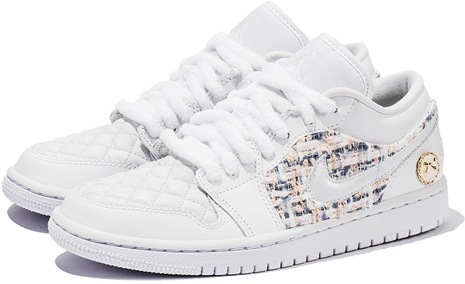 (W) 커스텀 에어 조던 1 로우 '샤넬 화이트-블루' DB6480-100(TeamB-女款小香风白蓝) Lookbook (W) 커스텀 에어 조던 1 로우 '샤넬 화이트-블루' DB6480-100(TeamB-女款小香风白蓝)