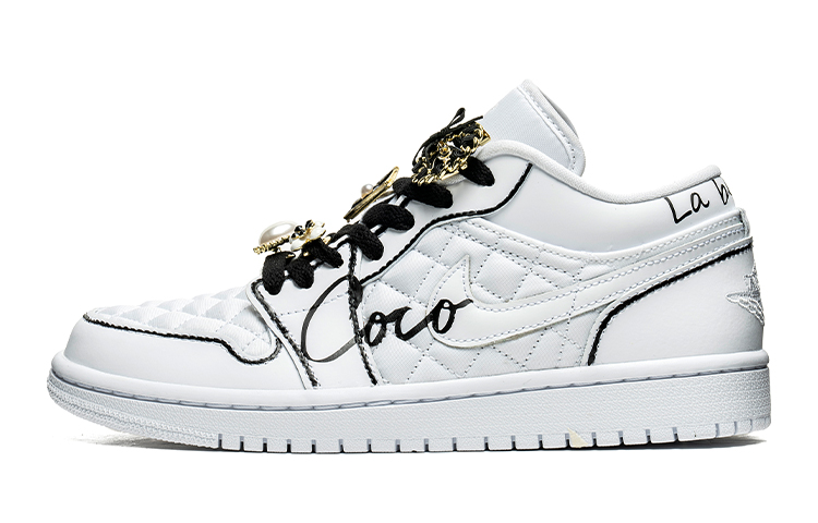 Buy (W) [Kasut Custom] Air Jordan 1 Low 'Tema Chanel - Putih' DB6480-100(TeamB-女款小香风黑边)