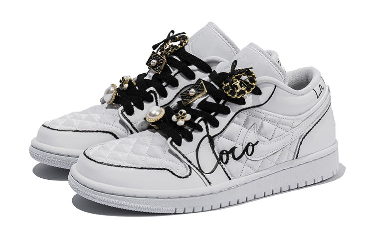 Lookbook (W) [Kasut Custom] Air Jordan 1 Low 'Tema Chanel - Putih' DB6480-100(TeamB-女款小香风黑边)