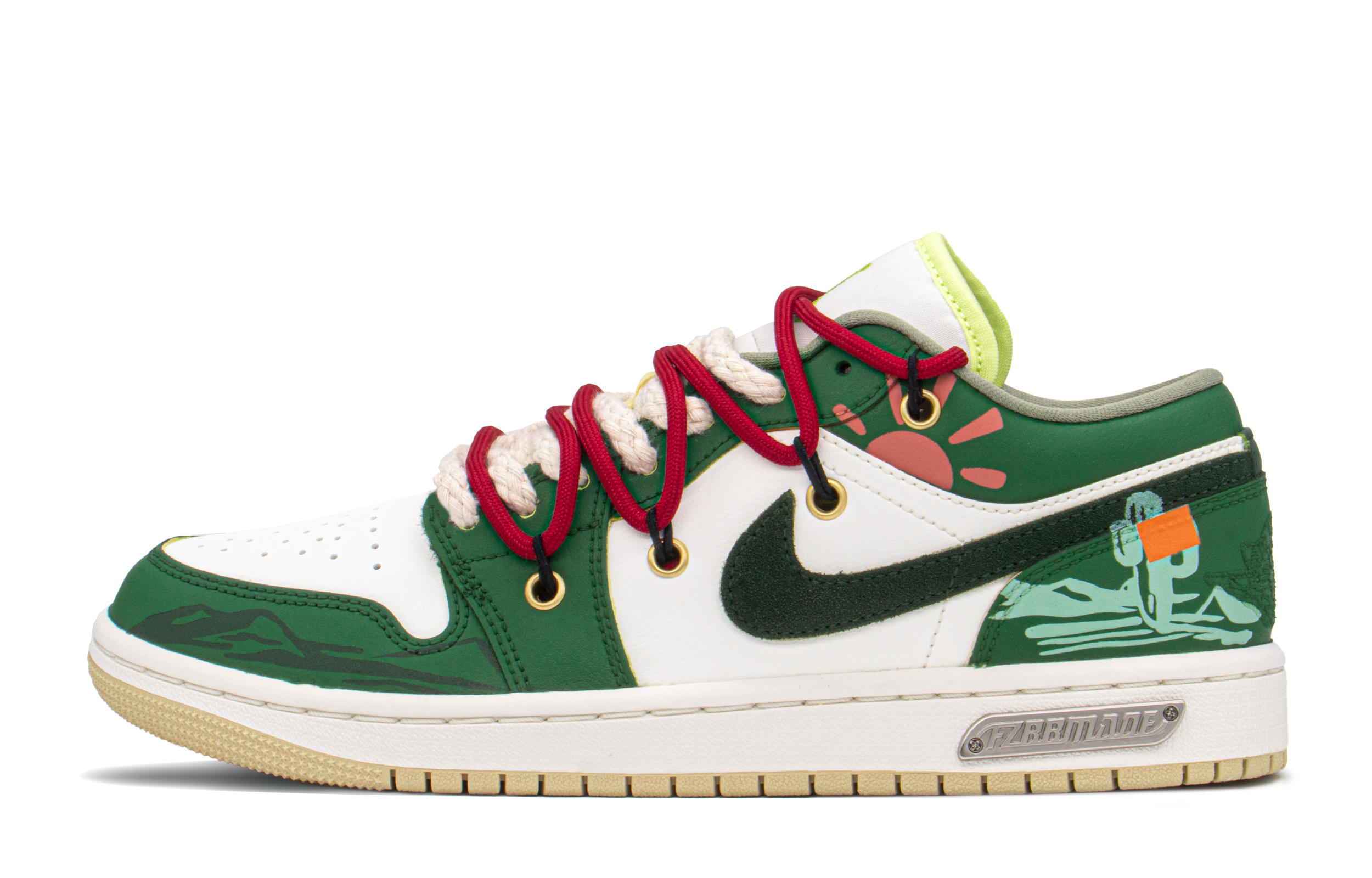 [Custom Shoes] (Women) Air Jordan 1 Low 'Desert Cactus Vibe Green-White'