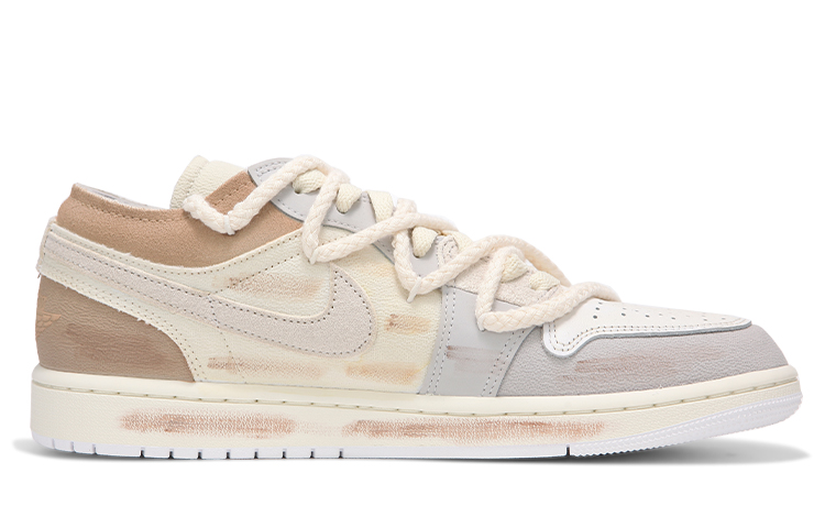 Order 【客製球鞋】 Jordan Air Jordan 1 火心 廢土風 氧化浸染 做舊 復古 解構綁帶 低筒 板鞋 女款 灰棕