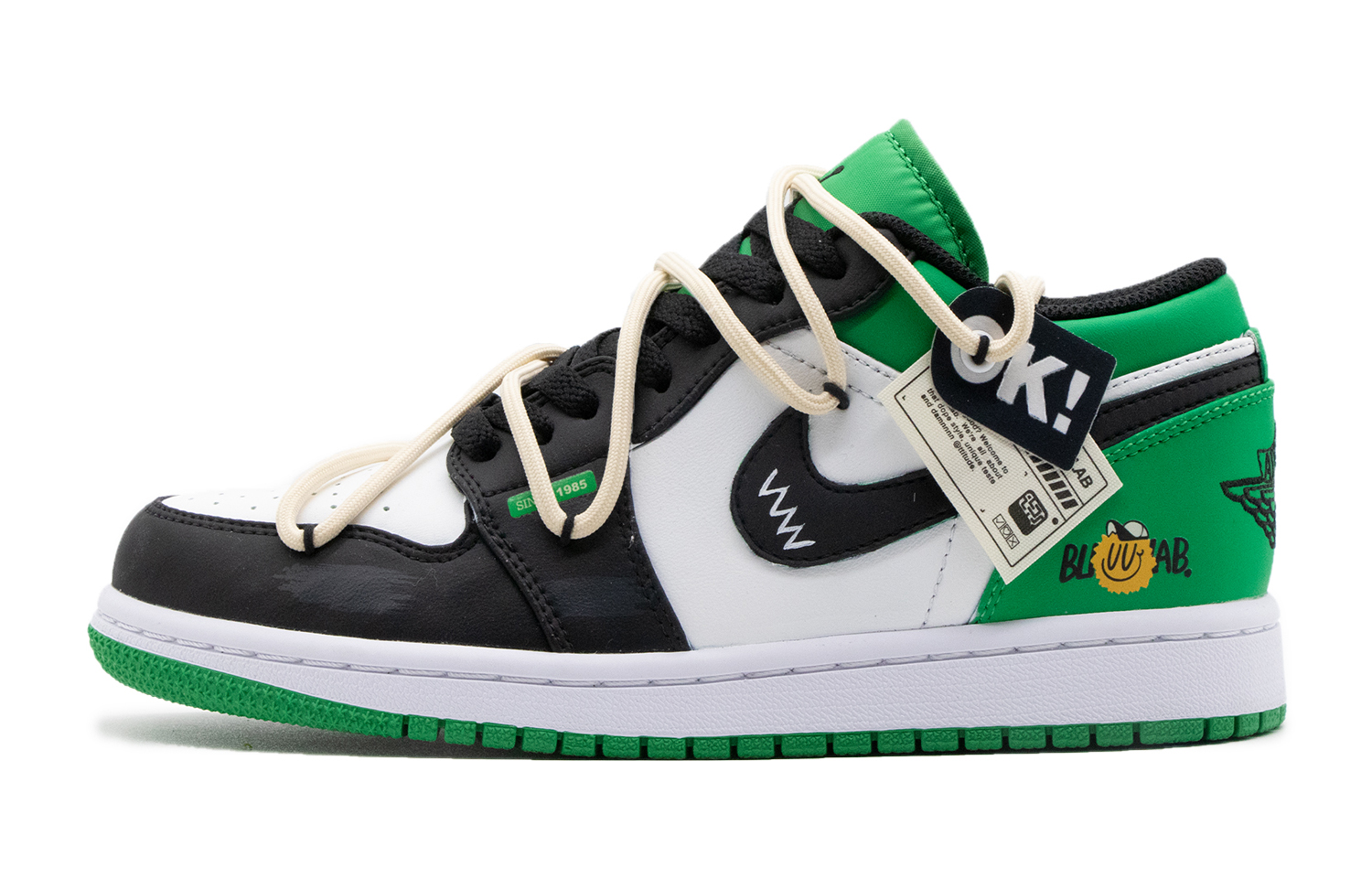 Buy (W) [Sepatu Kustom] Air Jordan 1 Low 'Kuning Hijau Putih Hitam' 553560-065(Team57-女款柠檬)