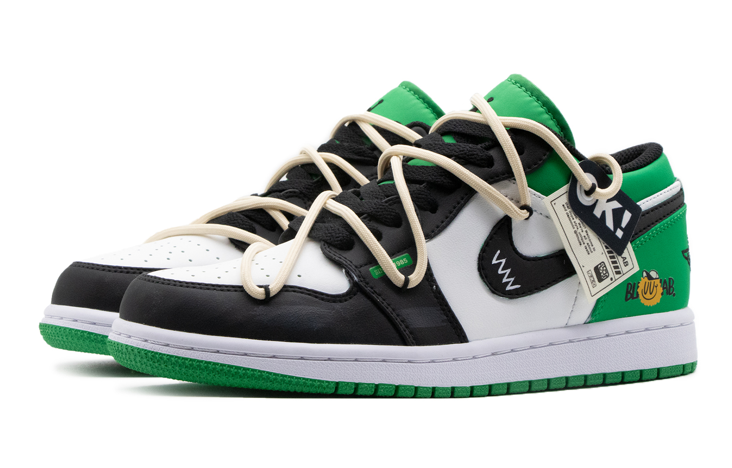 Lookbook (W) [Sepatu Kustom] Air Jordan 1 Low 'Kuning Hijau Putih Hitam' 553560-065(Team57-女款柠檬)