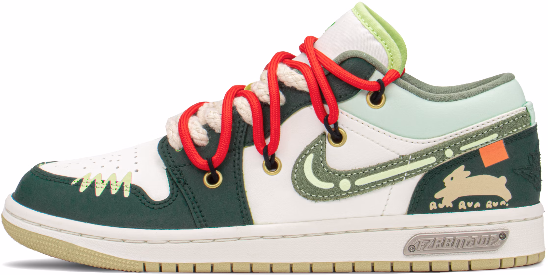 custom-shoes-women-air-jordan-1-low-lively-rabbit-white-green