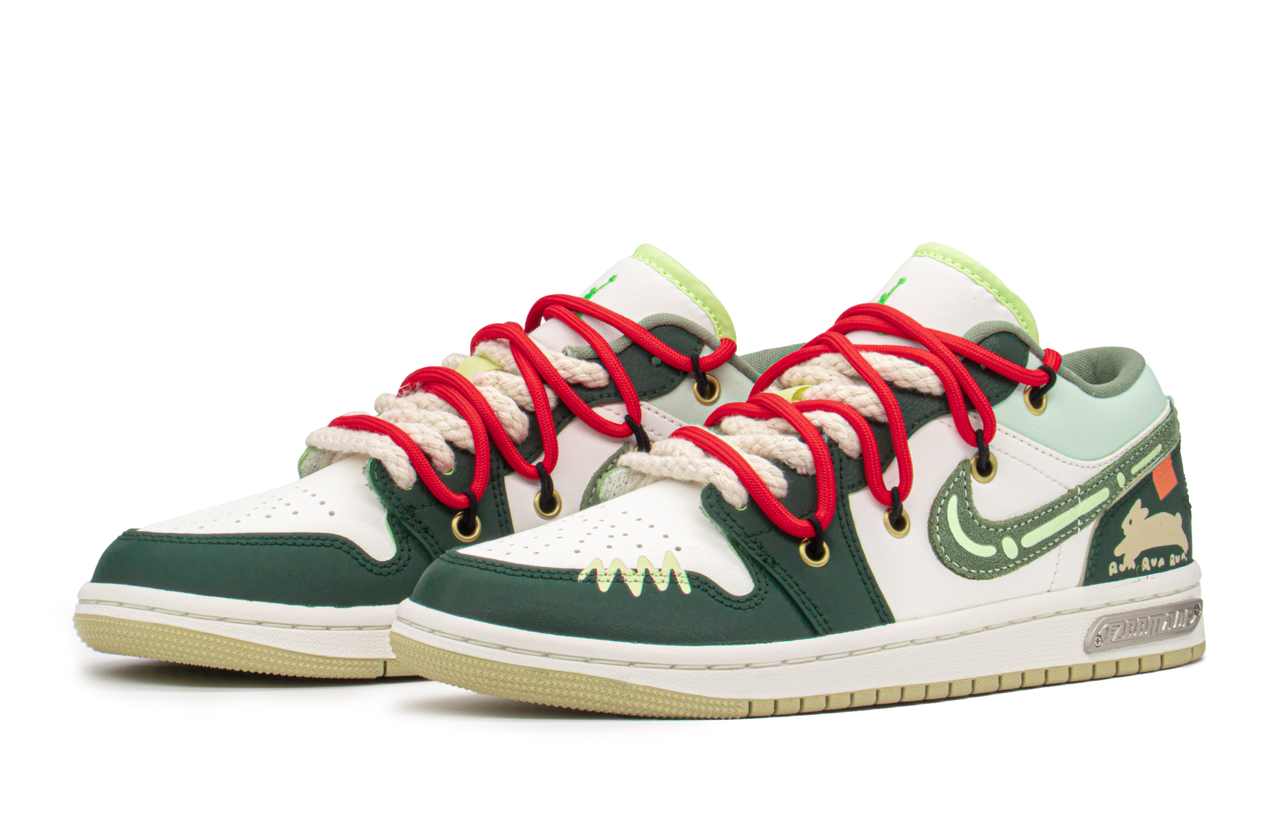 Lookbook (W) [Sepatu Kustom] Air Jordan 1 Low 'Lively Rabbit Putih-Hijau' FD9906-131(TeamA-AJ沙漠兔子)