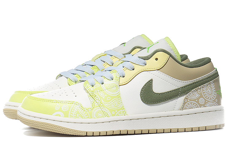 Lookbook (W) [Sepatu Kustom] Air Jordan 1 Low 'Matcha Macaron Paisley' FD9906-131(Team10-抹茶马卡龙）