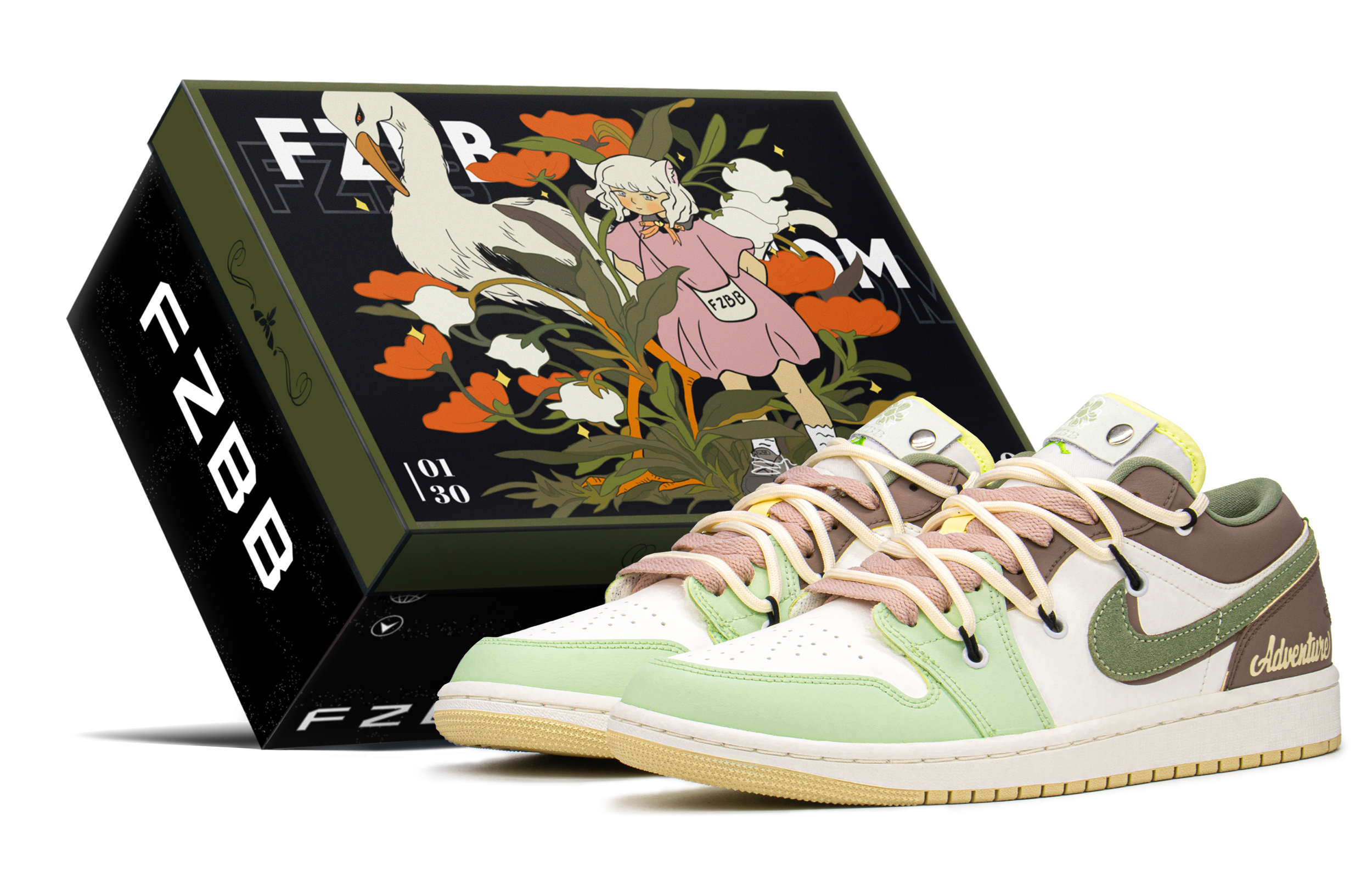 Buy (W) [Zapatillas Personalizadas] Air Jordan 1 Low 'Verde Menta Marrón' FD9906-131(TeamA-AJ薄荷奶绿S-BOX)