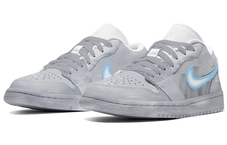 Lookbook (W) [Sepatu Custom] Air Jordan 1 Low 'Abu Spray Misty' 553560-130(TeamE-女款雾霾灰喷绘灰蓝)