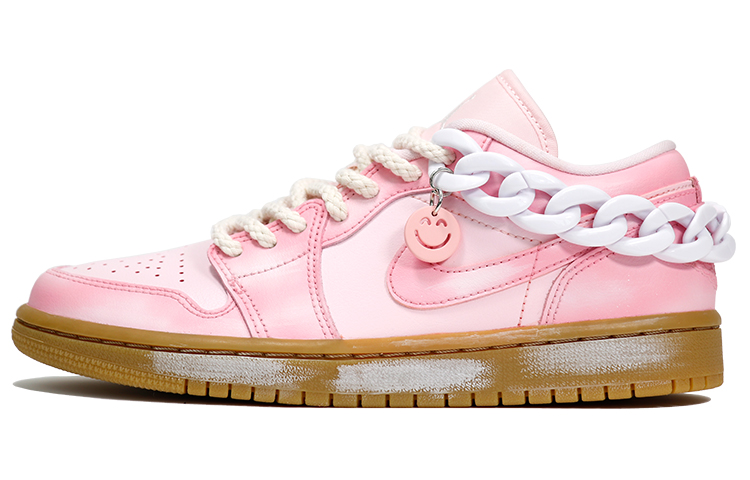 Buy 【訂製球鞋】Jordan Air Jordan 1 Low "Pink Gum" 做舊 溫馨 浪漫 麻繩鞋帶 鏈條 低幫 復古籃球鞋 女款 粉白