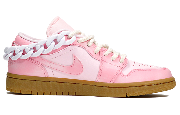 Order 【訂製球鞋】Jordan Air Jordan 1 Low "Pink Gum" 做舊 溫馨 浪漫 麻繩鞋帶 鏈條 低幫 復古籃球鞋 女款 粉白