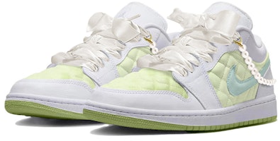 【定制球鞋】Jordan Air Jordan 1 Low 絎縫 "三重白" 珍珠 低筒 復古籃球鞋 女款 粉綠 Lookbook 【定制球鞋】Jordan Air Jordan 1 Low 絎縫 "三重白" 珍珠 低筒 復古籃球鞋 女款 粉綠