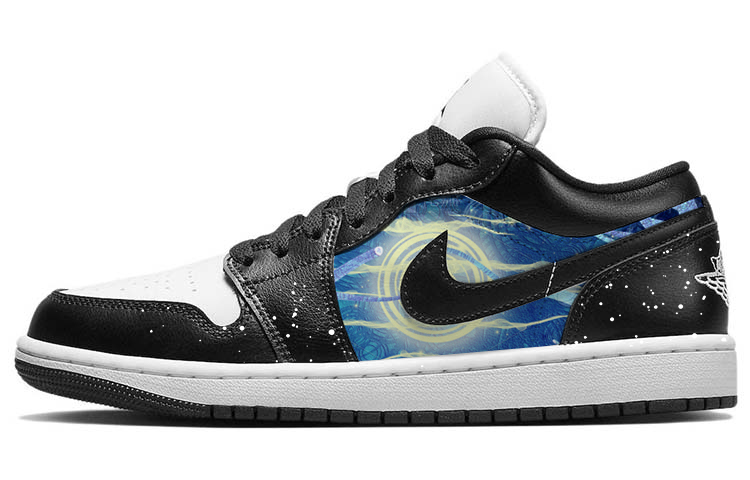 Order (W) [Sepatu Kustom] Air Jordan 1 Low 'Starry Night Hitam Putih Panda' DC0774-101(Team56-星空夜色)