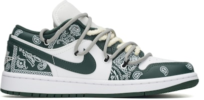 【定制球鞋】Jordan Air Jordan 1 街舞腰果花 潮流復古 解構綁帶 低筒 復古籃球鞋 女款 白綠 Order 【定制球鞋】Jordan Air Jordan 1 街舞腰果花 潮流復古 解構綁帶 低筒 復古籃球鞋 女款 白綠