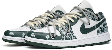 【定制球鞋】Jordan Air Jordan 1 街舞腰果花 潮流復古 解構綁帶 低筒 復古籃球鞋 女款 白綠 Lookbook 【定制球鞋】Jordan Air Jordan 1 街舞腰果花 潮流復古 解構綁帶 低筒 復古籃球鞋 女款 白綠