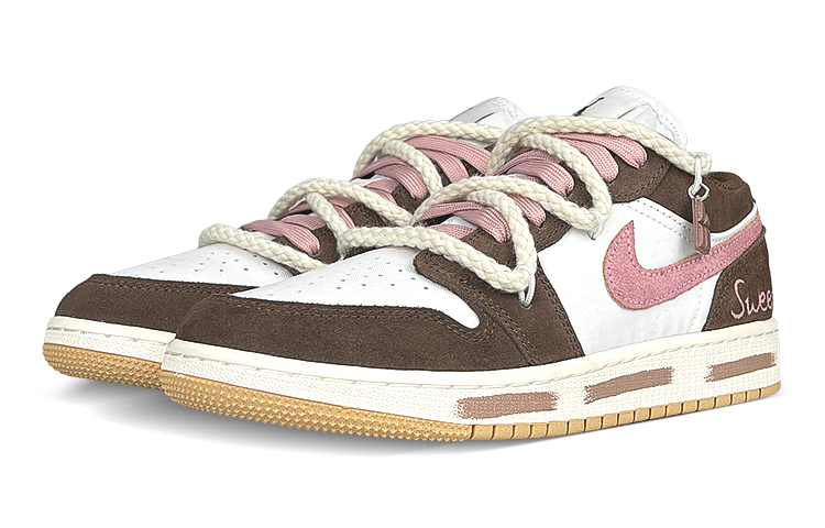Shop 【訂製球鞋】 Jordan Air Jordan 1 禮盒 美式復古 美拉德 甜心可可 解構 防滑耐磨 低筒 復古籃球鞋 女款 白棕粉