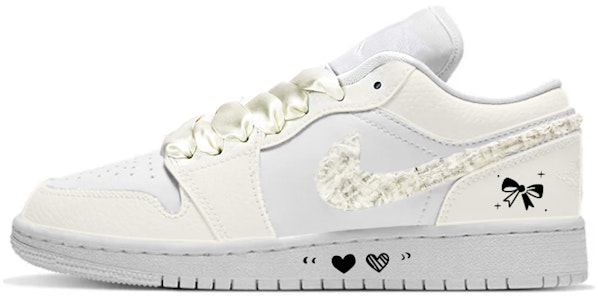 【定制球鞋】Jordan Air Jordan 1 Low 玩鞋 低筒 蝴蝶結 愛心 絲帶 毛呢 情人節 低筒 復古籃球鞋 女款 白黑 Buy 【定制球鞋】Jordan Air Jordan 1 Low 玩鞋 低筒 蝴蝶結 愛心 絲帶 毛呢 情人節 低筒 復古籃球鞋 女款 白黑