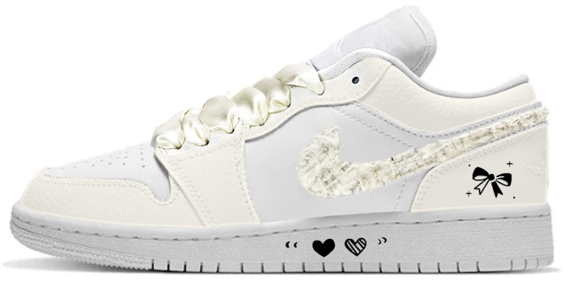 (W) 【カスタムシューズ】(女性用) エア ジョーダン 1 ロー「バレンタインデー・ボウ&ハート」 AO9944-111(Team叁-女款涂鸦贴布小香风) Buy (W) 【カスタムシューズ】(女性用) エア ジョーダン 1 ロー「バレンタインデー・ボウ&ハート」 AO9944-111(Team叁-女款涂鸦贴布小香风)